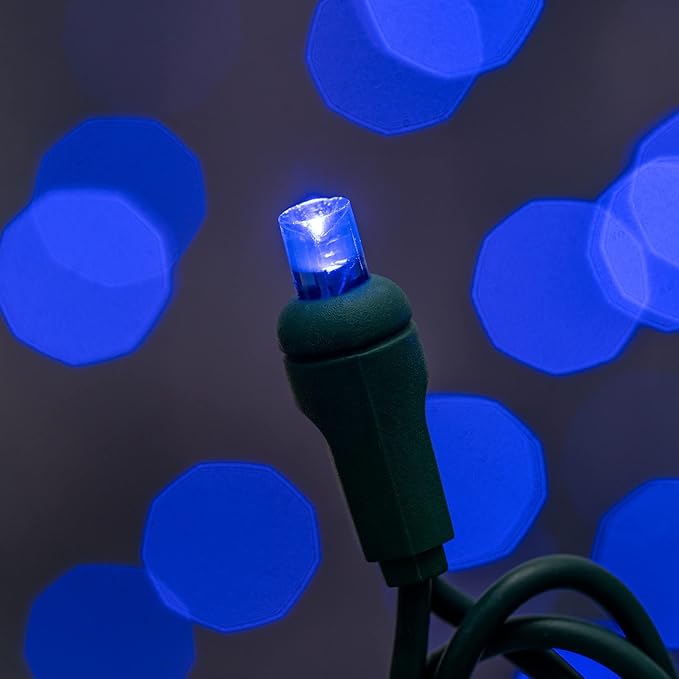 YULETIME Blue 5MM LED Christmas Lights, 33 ft 100 Count 4" Spacing One-Piece High Waterproof Wide Angle UL Certified String Light (Blue - Green Wire)
