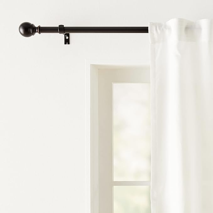 Amazon Basics Adjustable Curtain Rods for Windows, Round Finials, 1-Inch Rod, 72" to 144", Dark Bronze, Pack of 1