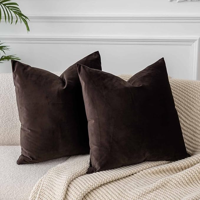 JUSPURBET Throw Pillow Covers 20x20 inch Set of 2 Decorative Velvet Pillow Covers for Couch Sofa Bed Soft Cushion Covers Cases with Invisible Zipper for Living Room Home Decor,Coffee