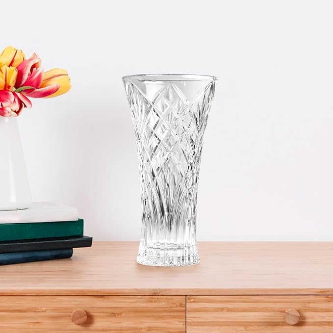 CS Crystal Vase 12-inch high, Rhombus Design, for Flowers & Decor. Lovely Nice Shiny Piece. Perfect as a Gift, Suitable for All Occasions.