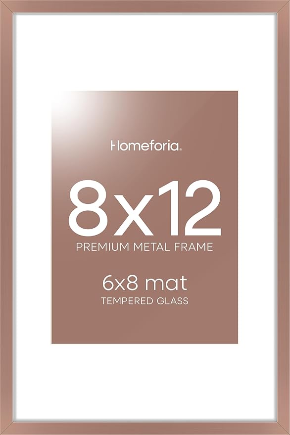 Homeforia 8x12 Picture Frame Mocha, High End Metal 8 x 12 Poster Frames with Mat 6 by 8 for Photo, 12x8 Frame Matted to 6x8 inch Print, 8by12 Wall or Tabletop Frame, Tempered Glass, Wall Kit, Set of 1