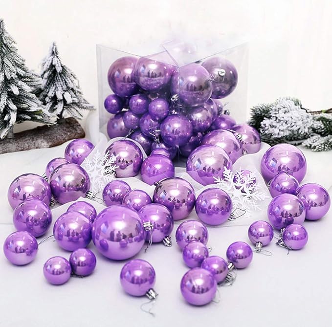 AMS 2.36''/60mm 34ct Christmas Ball Large Ornaments Party Decorations Shatterproof Festival Pendant Hangings for Xmas Tree Decor (60mm, Light Purple)