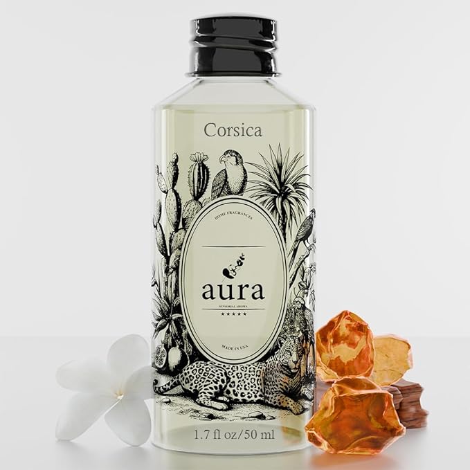 A U R A - Corsica Fragrance Oil for Waterless Scent Diffuser - Inspired by M.F.K Baccarat Rouge | 1.7 fl oz / 50 ml Essential Oil Blend for Aromatherapy & Hotel Collection Diffuser