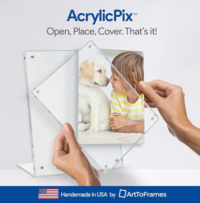 ArtToFrames 6x8 Acrylic Floating Picture Frame - Table Stand with Chrome Magnetic Front Cover to Easily Change Photos - Made in The USA