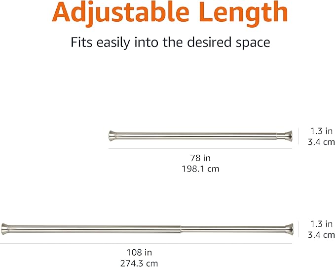 Amazon Basics Tension Curtain Rod, Adjustable 78-108" Width - Nickel, Classic Finial