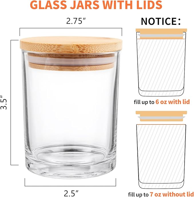 15 Pack Glass Candle Jars, 7oz Clear Candle Containers with Bamboo Lids and Labels, Empty Candle Jars for Making Candles - Dishwasher Safe, 7 fl.oz
