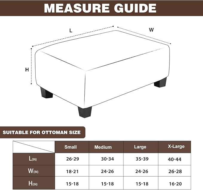 NeColorLife Ottoman Cover Rectangle Waterproof Ottoman Slipcover Rectangular Thick Storage Footrest Stool Covers Furniture Protector for Pets(Large,Chocolate&Dark Coffee)