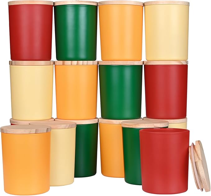 SHOWIN Thick Candle Jars for Making Candles 16 Pcs, 7 OZ Empty Jars with Wood Lids for Candle Making, Sample Container, Christmas