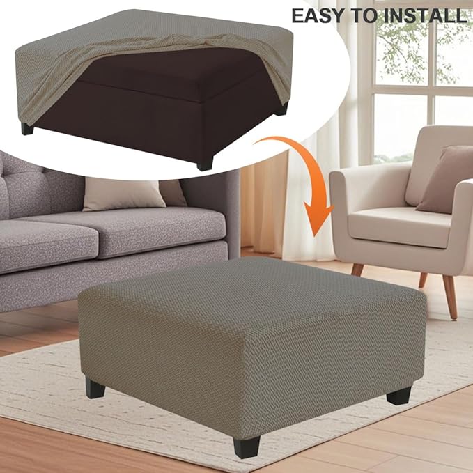 Levoberg Waterproof Square Ottoman Cover Large Square Folding Storage Ottoman Bench Slipcovers Footrest Stool Covers Oversized Ottoman Coffee Table Covers Cube with Elastic Bottom L Taupe