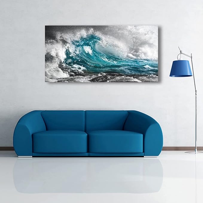 Sea Wave Pictures Canvas Wall Art For Living Room Bedroom Wall Decor,Surge Wall Art Print Paitnings for Home Decor,Morden Artwork Sea Seascape Canvas Art Waterproof Ready to Hang-28x57 Inches