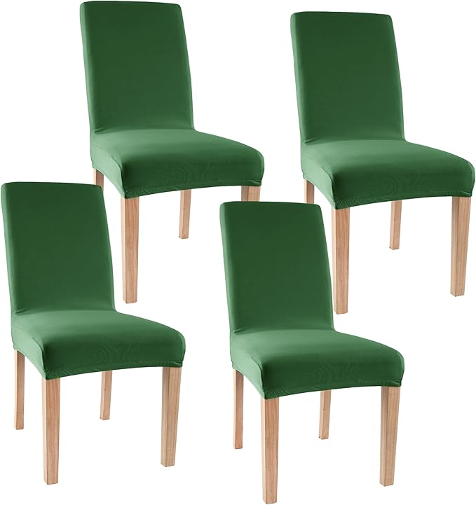 Obstal Stretch Spandex Dining Room Chair Covers ?Set of 4 Universal Removable Washable Chair Seat Slipcovers Protector for Kitchen, Ceremony, Wedding, Banquet, Hotel and Party (Dark Green)