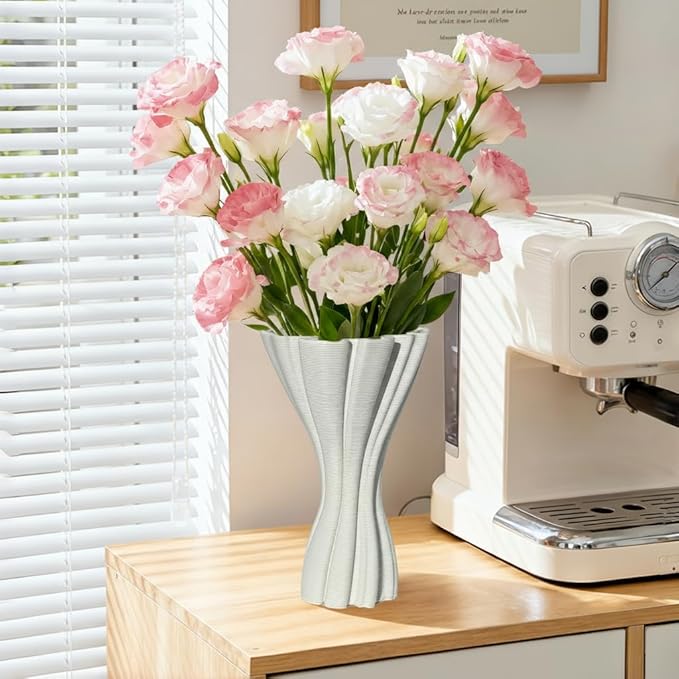 Minimalist White Ceramic Vase, Irregular Organic Shape Decorative Flower Vase for Home Decor, Wabi-Sabi Modern Accent for Living Room Table Shelf
