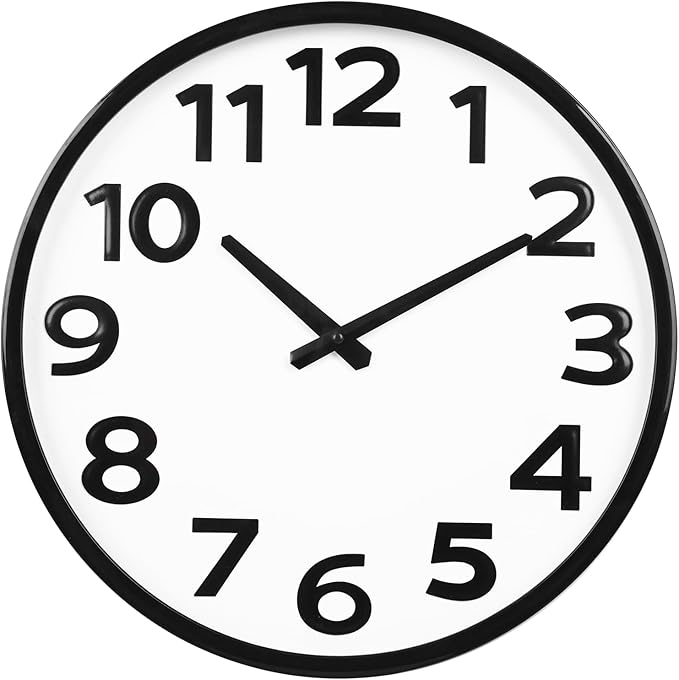 16 Inch Wall Clock Battery Operated Silent with Big Numbers Easy to Read, Analog Quartz Round Modern Large Clocks for Living Room Office Decor
