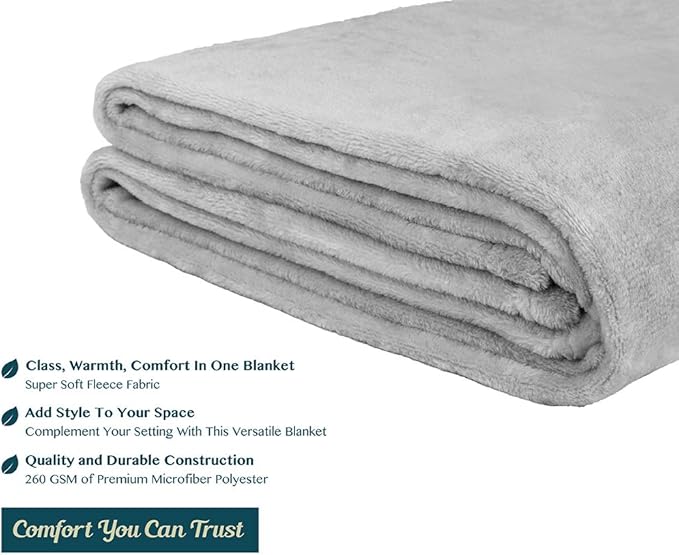 PAVILIA Light Grey Fleece Bed Blanket King Size, Silver Super Soft Fuzzy Flannel Throw for Couch Sofa, Luxury Plush Microfiber Large Throw Blanket King Bed, Home Cozy Velvet Gift Blanket, 90x108