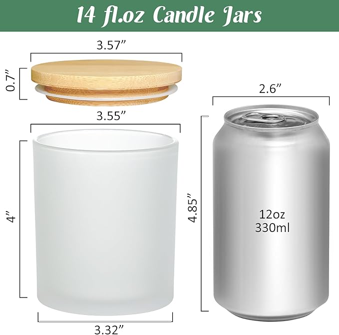 12Pcs Empty Candle Jars 14 fl.oz Frosted Glass Jars Bulk with Bamboo Lids, Making Candles Containers Vessels for Candle Business 12 14 fl.oz
