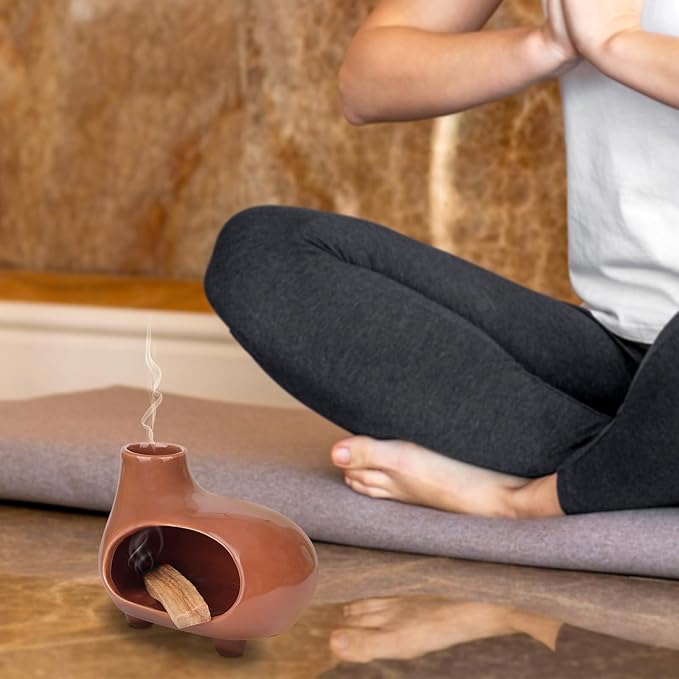 Terracotta Palo Santo Burner Chimney Sage Stick Holder for Burning Ceramic Smudge Bowl for Energy Clearing and Meditation Space (Terracotta)
