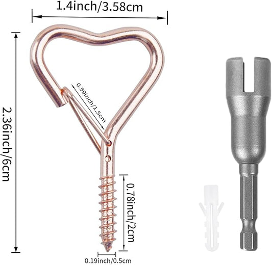 25 Pack Heart Shaped Screw Hooks for Hanging, 2.36 Inch Metal Ceiling Hooks for Outdoor String Lights, Plants, Keys and Decorations, Hanging Hooks for Indoor and Outdoor Use (Rose Gold)
