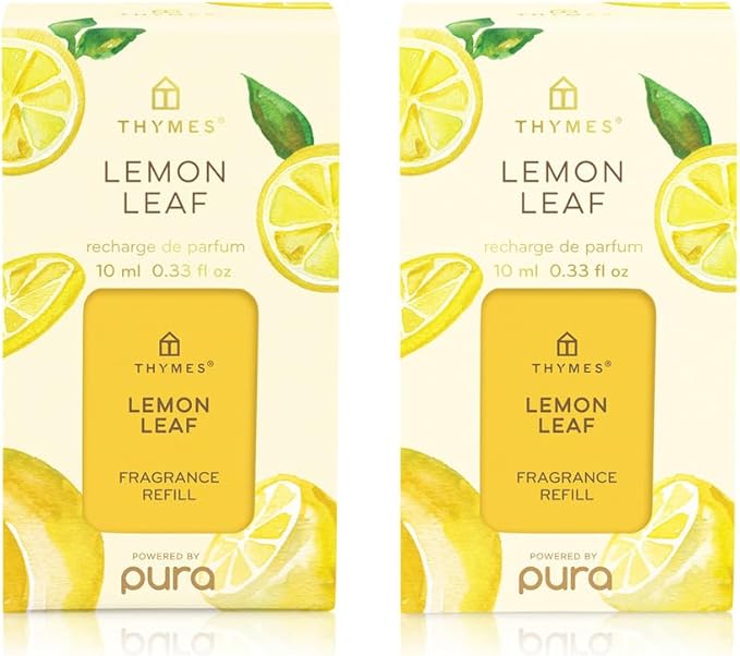 Thymes Pura Refills – 2 Pack of Oil Diffuser Scents – Long-Lasting Pura Diffuser Refills – Premium Home Fragrance – Citrus Notes of Lemon Verbena, Dewey Leaves & Bergamot (Lemon Leaf, Pack of 2)