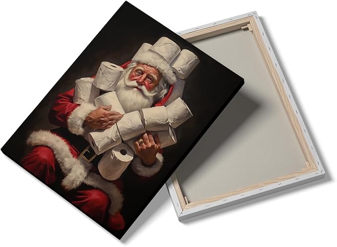 Santa Bathroom Decor, Christmas Decor, Holiday Decor, Christmas Painting, Toilet Humor Decor, Funny Toilet Poster, Santa Toilet Rolls, Santa Decor 16x20inch Framed Art
