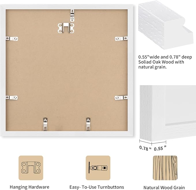 20x20 White Picture Frames for Wall - Minimalist 20x20 Oak Wood Frames, 20"x20" Picture Frame Wood, Natural Solid Wooden Picture Frames for Wall Art Photo and Prints (3 Pack, White)