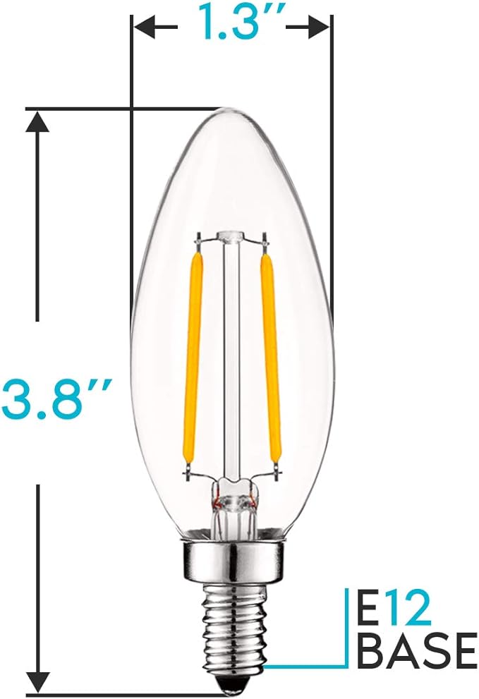 LUXRITE 4W Vintage Candelabra LED Bulbs Dimmable, 400 Lumens, 2700K Warm White, LED Chandelier Light Bulbs 40W Equivalent, Clear Glass, Filament Candle Bulb, UL Listed, E12 Base (16 Pack)