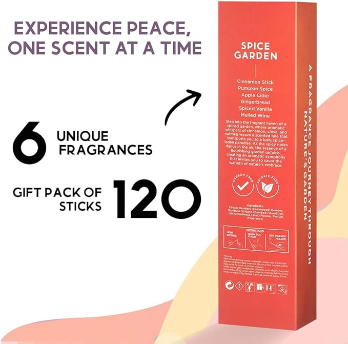 Folkulture Incense Sticks - Set of 6 (120 Sticks) | Organic Non-Toxic Christmas Scented Incense Stick – Gingerbread, Apple Cider, Vanilla, Wine| Xmas Gift for Women, Holiday Aromatherapy, Home