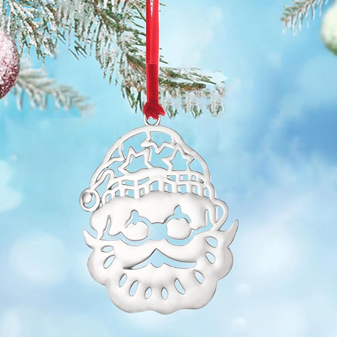 Santa Christmas Ornament -Silver Christmas Tree Ornament Set - Metal Hanging Ornament for Christmas Tree - Christmas Ornament Holidy Annual Keepsake (Santa)