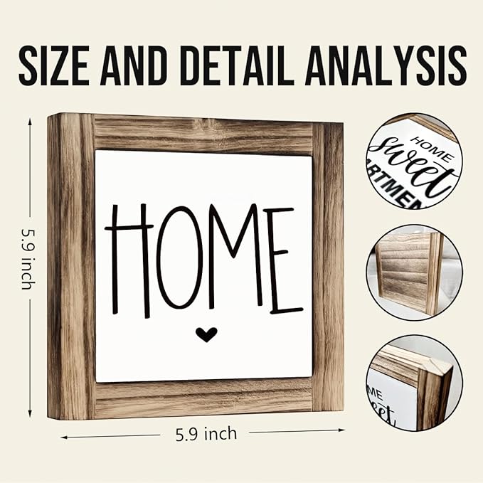 Home Signs, Decorative Wooden Box Sign, Farmhouse Desk Sign Decor, Home Decor for Living Room, Shelf Table Decoration, Front Door Porch Decors, Housewarming Gift, 5.9×5.9 inches