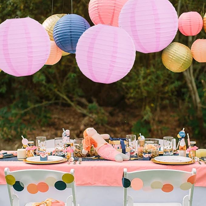 BEISHIDA 12-Inch Pink Round Paper Lanterns Hanging Decorative Chinese Paper Lanterns Lamp for Valentine Birthday Wedding Party Decoration and Baby Bridal Shower（6 Packs）