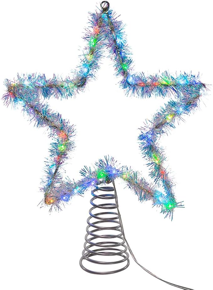 Kurt S. Adler 12.2-Inch Tinsel Star Tree Topper with RGB LED Lights