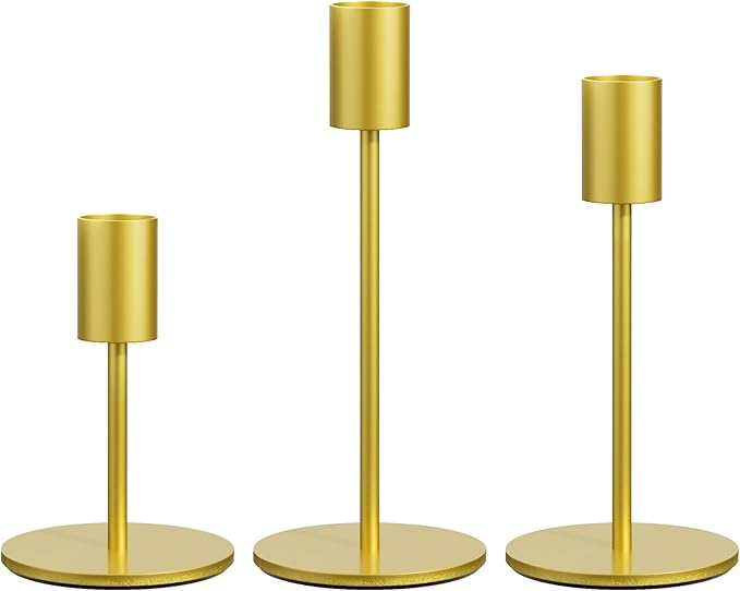 FSyueyun Gold Candle Holder Taper Candle Holders, Set of 3 Candle Stick Holders Decor for Mantel Table Centerpiece, Used for Wedding, Dinning, Housewarming Gift