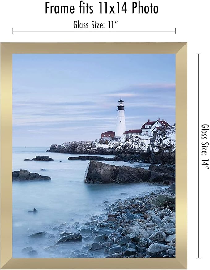 Americanflat 11x14 Floating Picture Frame with Polished Crystal-Clear Glass - Use as 8x10 Picture Frame or Display 5x7 Photo - Signature Float Collection - Photo Frames for Wall Display - Gold
