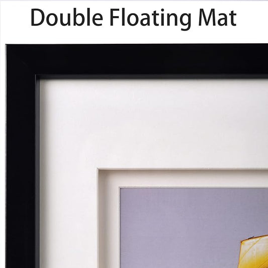 Yaetm 11x14 Double Floating Mat Picture Frame Set of 2, Display Picture 8x10 with Ivory Double Mat, Polished High Definition Real Glass, Wall Mounting Photo Frames, Black/White