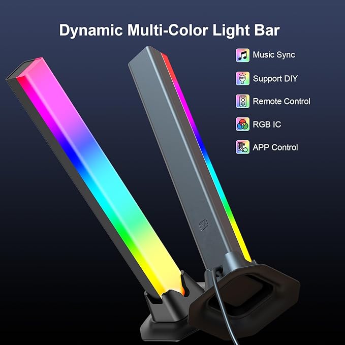 RGB Light Bar, Smart Music Sync RGB IC LED Lights Bars, USB Powered Ambient Lighting, Remote Control Color Changing Gaming TV Backlight, for PC Room Monitor Desk