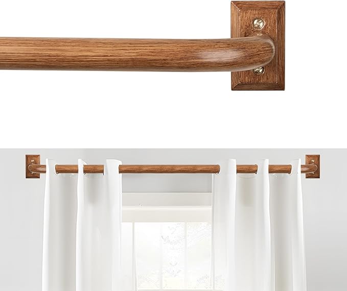 Boho Wrap Around Curtain Rods for Windows 28 to 48 Inch:Heavy Duty Blackout Curtain Rod Room Darkening,1"Wood Wraparound Curtains Rod Curved Black Out Adjustable for Bedroom Kitchen（All Matel）