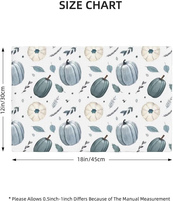 Watercolor Pumpkin Placemats, Vintage Blue Autumn Leaves Harvest Plants Pumpkins Thanksgiving Table Mats for Holiday Indoor Outdoor Home Party, 6PCS