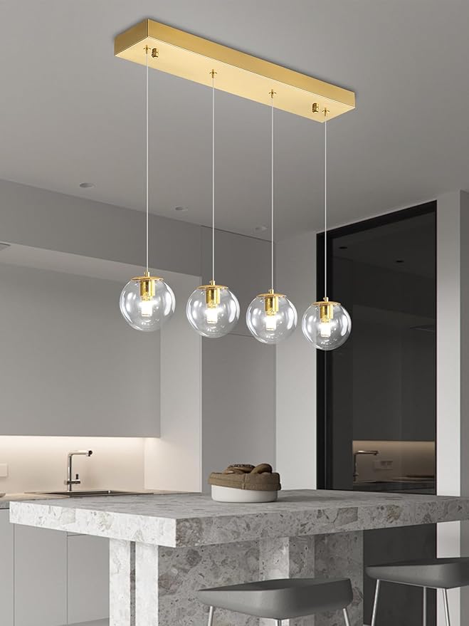 Chandeliers for Dining Room Gold Dining Room Lights Fixture Over Table Glass Globe Pendant Lights Kitchen Island Adjustable Hanging Lamp Ceiling for Bedroom Entryway Foyer
