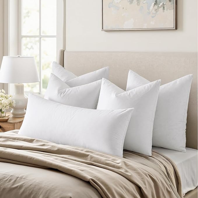 MIULEE Pillow Inserts 12x20 (Pack of 4,White), Down Feather Throw Pillow Inserts, Premium Fluffy Stuffer Throw Pillows Cotton Fabric for Sofa Bed Couch