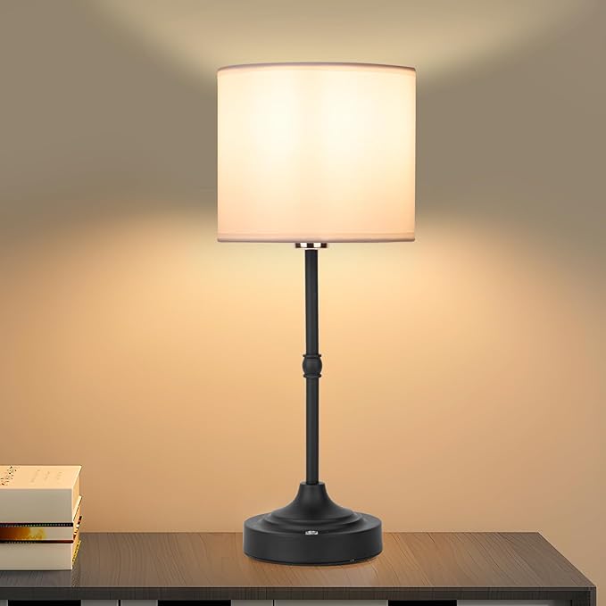 Portable Cordless Table Lamp,Built-in 5200mAH Rechargeable Battery, Dimmable Touch Wireless Light, Bed Side Metal Desk Lamp，Restaurant/Bedroom/Bar/Coffee/Night Light (Blcak)