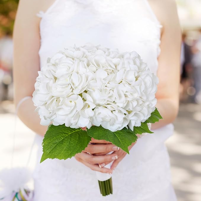 JUSTOYOU 3 Pcs Real Touch Hydrangea Artificial Flowers 22.8" Lifelike Latex White Hydrangeas Fake Hydrangeas for Home Decor Party Wedding Bouquets Table Centerpieces Floral Arrangements Indoor Decor