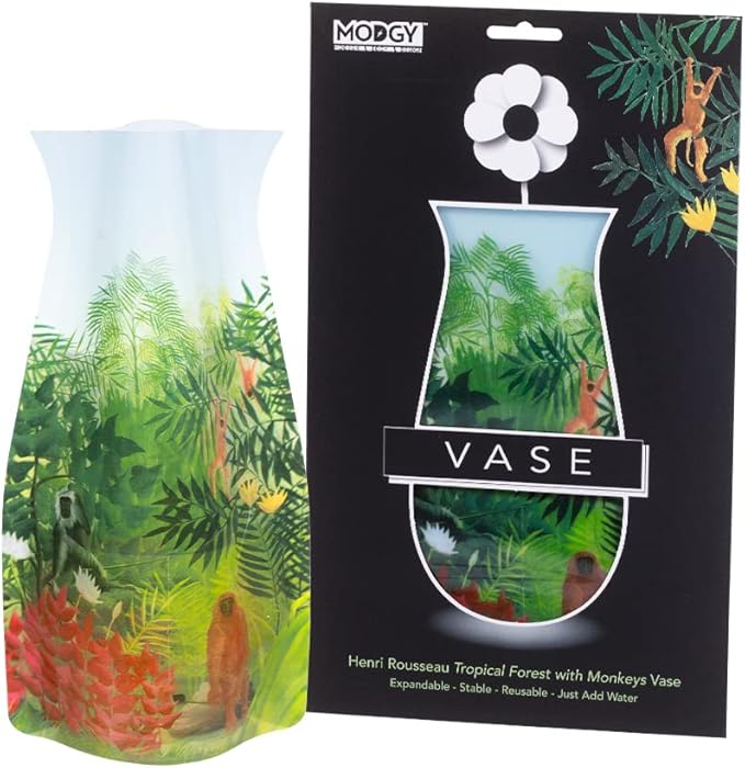 MODGY Expandable Flower Vase Plastic Decorative Modern Vases for Flowers Centerpieces Dining Table Decor Living Room Bathroom Wedding Office, Rousseau Monkeys