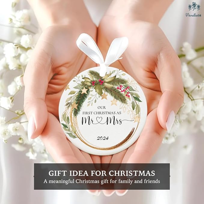 Wedding Gifts for Couple, Our First Christmas Married Ornament 2024, First Christmas Married Ornament, 1st Xmas As Mr and Mrs, Newlywed Gifts for Couples 2024