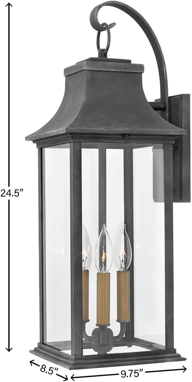 Hinkley Adair Large Wall Mount Lantern - 3-Light, Heritage Series, Aluminum - Aged Zinc with Heritage Brass Accents