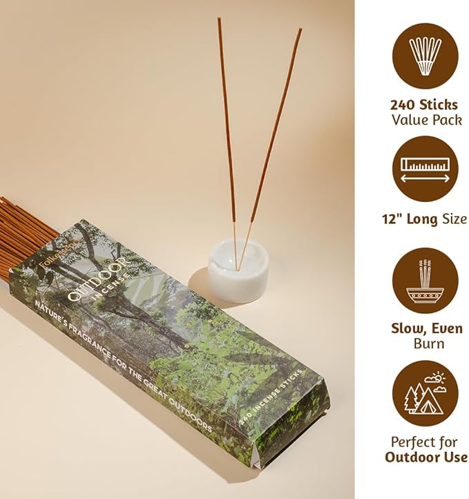 Folkulture Citronella Incense Sticks | Pack of 240 Long 12” Citronella & Lemongrass Incense Sticks | Slow Burn, Non Toxic, Organic for Patios, Gardens & Outdoor Gatherings, Parties, Campings