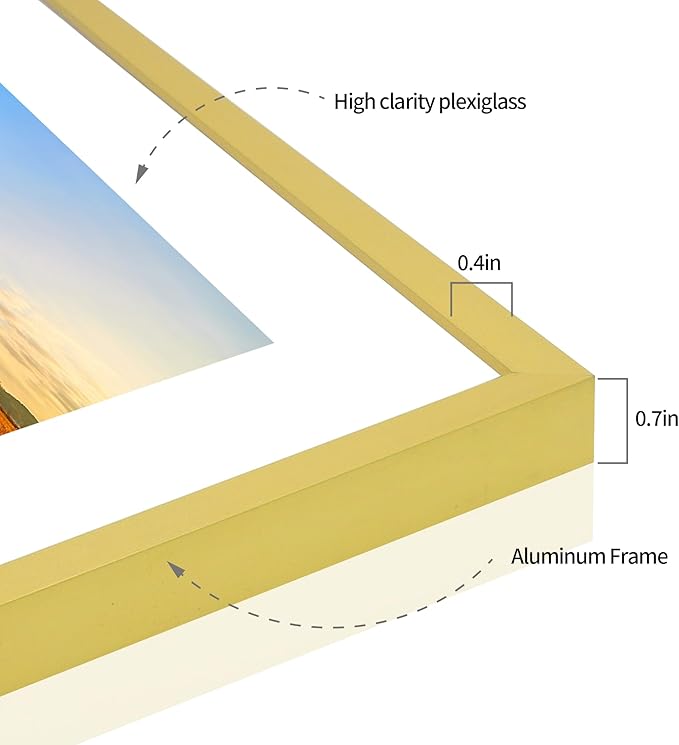 16x20 Metal Frames Set of 2, 16 x 20 Aluminum Photo Frames with 11x14 Mat - Sawtooth Hangers, Spring Clips for Wall Mounting Horizontal and Vertical(Gold)