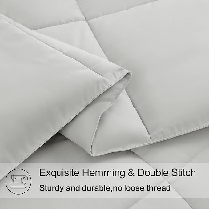 EASELAND California King Down Alternative Comforter - Quilted Duvet Insert for All Seasons, Soft Lightweight with Corner Tabs, Summer Winter Warm Bedding, Light Grey 96x104 Inches