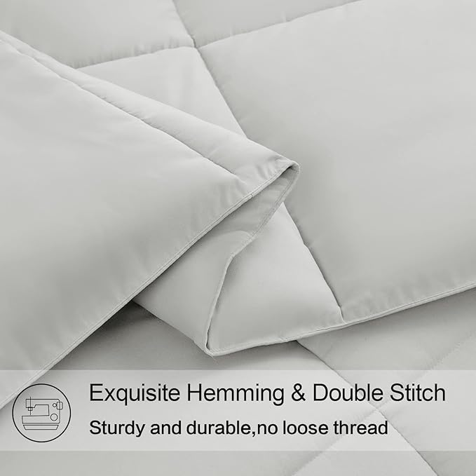 EASELAND Twin XL Down Alternative Comforter - Quilted Duvet Insert for All Seasons, Soft Lightweight with Corner Tabs, Summer Winter Warm Bedding, Light Grey 68×92 Inches