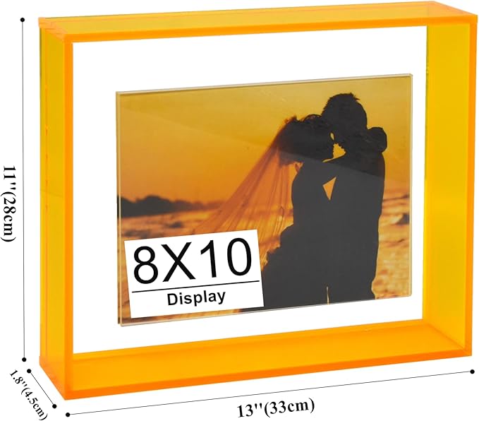 8x10 Acrylic Picture Frame Neon Floating Photo Frame for Wall Mount and Tabletop Decorative in Gallery Home Office, Neon Yellow