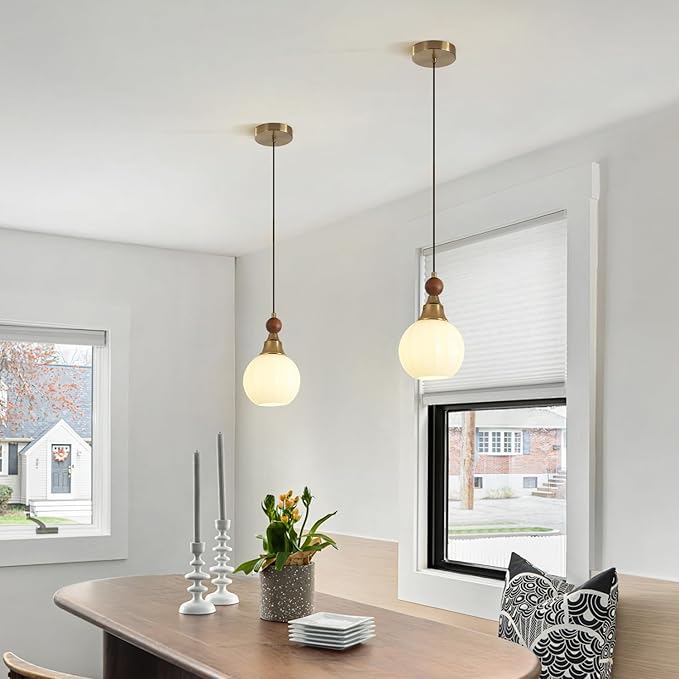 Mid Century Globe Pendant Lights Modern Gold Pendant Lighting Fixture Adjustable Mini Glass Hanging Lamp for Bedroom Living Room Kitchen