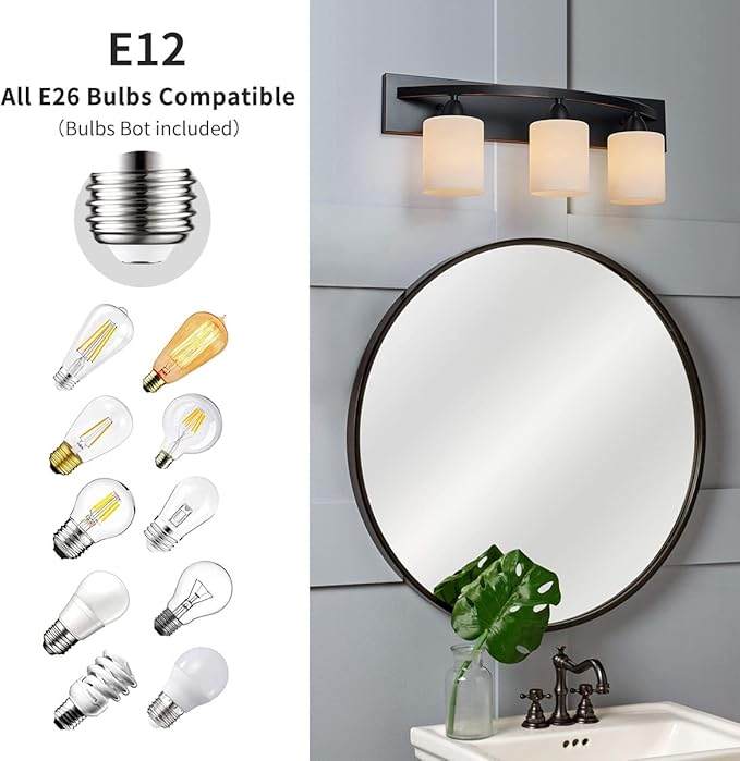 ANJIADENGSHI Bathroom Vanity Light Fixtures, Oil Rubbed Bronze Wall Mount Lighting, Modern Wall Sconce with White Glass Shade, Bathroom Lights Over Mirror